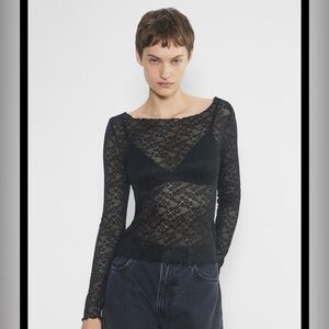 aritzia sunday best black tart long sleeve sheer lace top